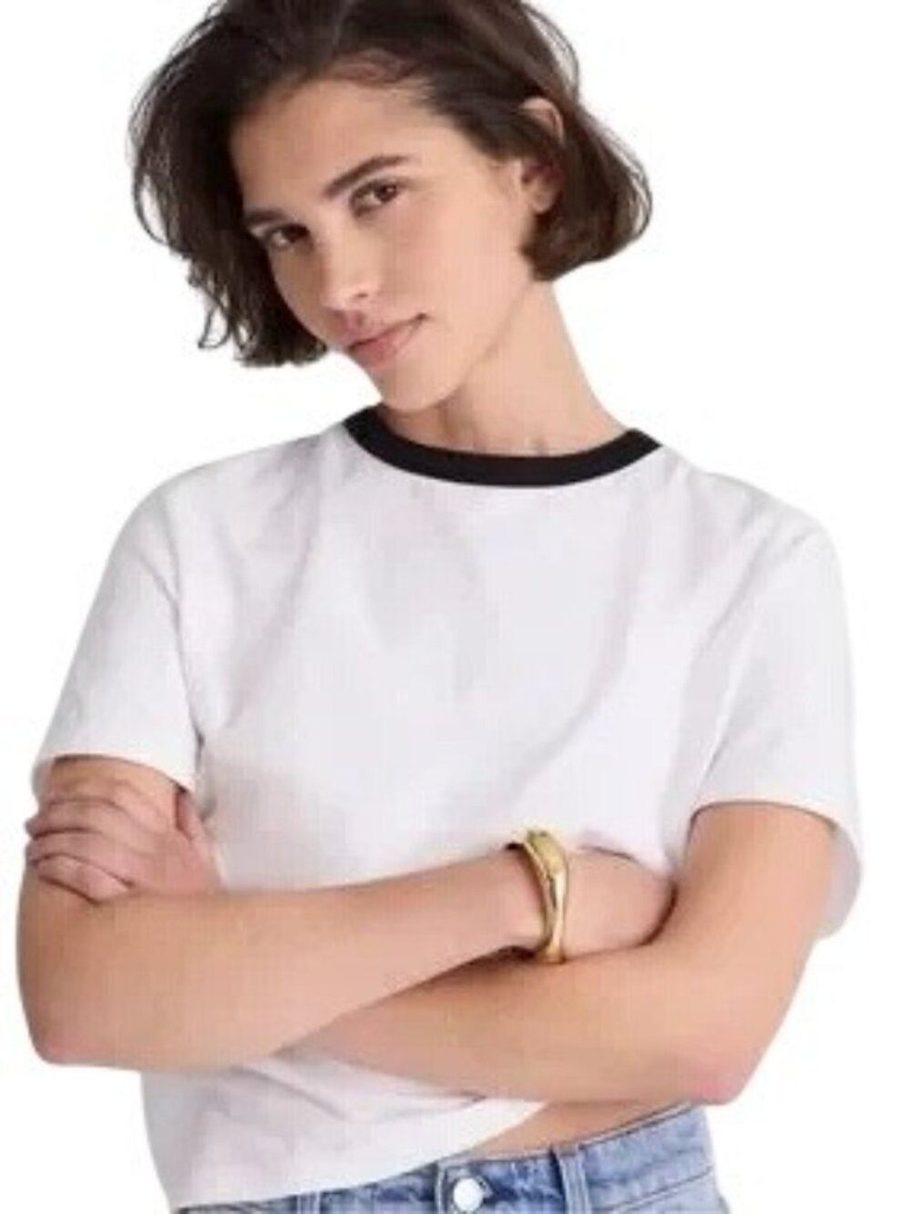 Madewell Women's Ringer Perfect Short Sleeve Tee Black White Size Medium NWT